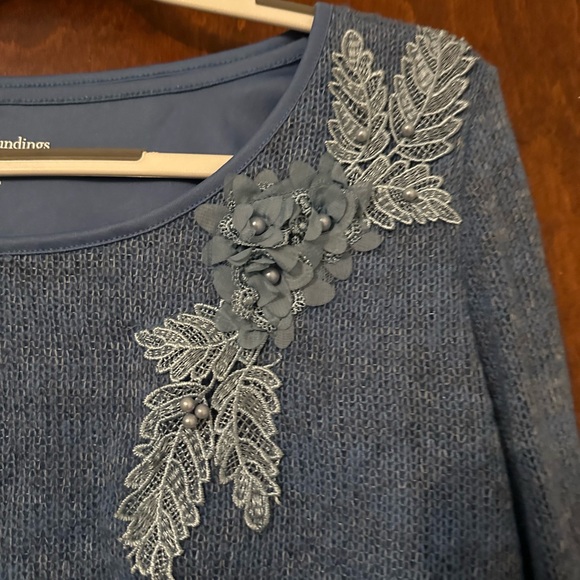 SOFT SURROUNDINGS Bella Luna Layered Sweater Floral Appliqué Size L - Picture 3 of 6